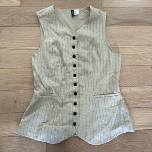 H&M Beige Pinstripe Vest‎ Top Medium
